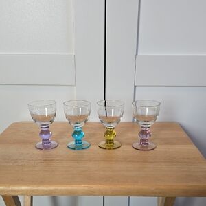 Assorted Colored Stemmed Glasses - Set of 4 (Purple, Blue, Yellow, Pink)